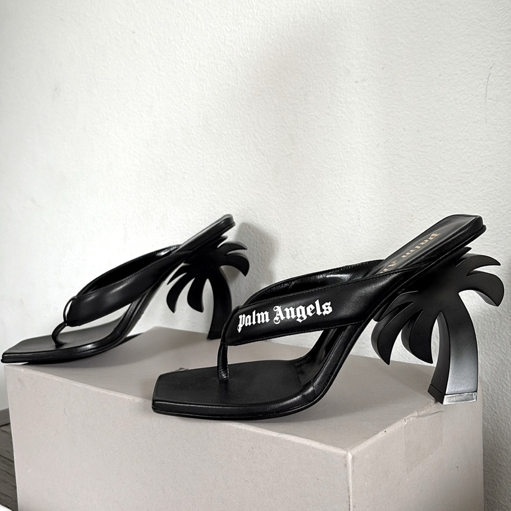 NIB [Palm Angels] Palm Beach Sandal Heels In Black w/ White Women’s EU 38 / US 7 - Picture 9 of 16